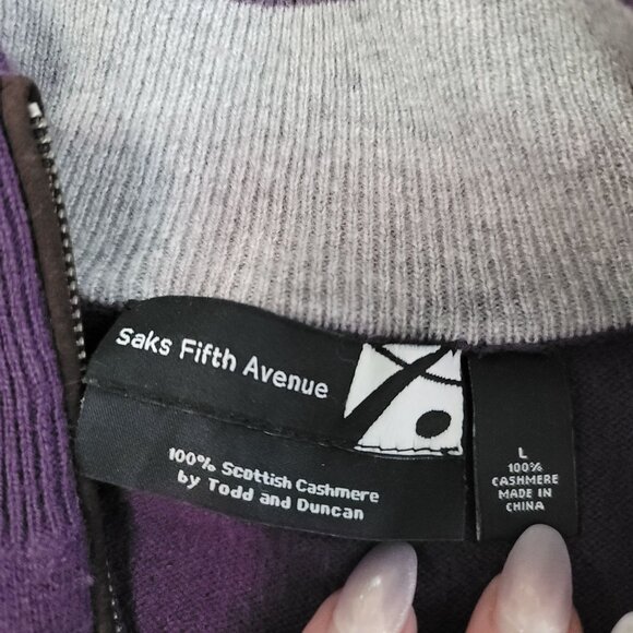 Saks Fifth Avenue  Todd & Duncan Purple Scottish Cashmere Half-Zip Sweater L men - Picture 6 of 8